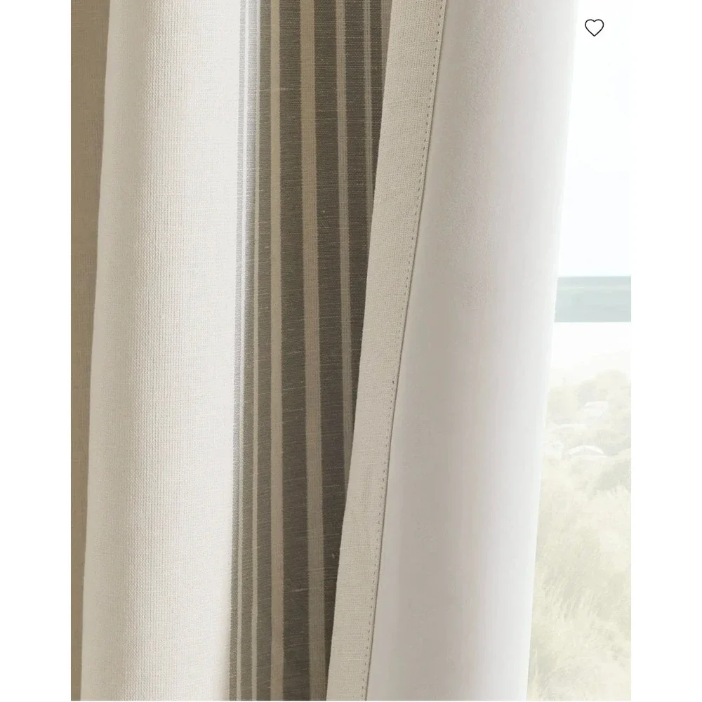 Quince Coastal Stripe Linen Cotton True Blackout Curtain Single Panel 48
